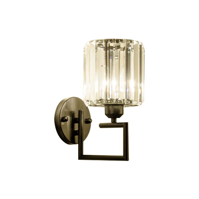 1 tête cylindrique murale lampe à finition noire contemporaine rectangle coupe-luminaire de cristal d'écran