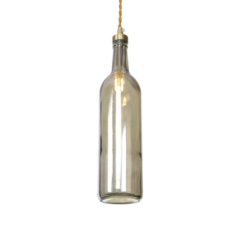 Industrial Wine Bottle Hanging Lamp 1 Light Glass Ceiling Pendant Light with Adjustable Cord in Smoke Grey/Green