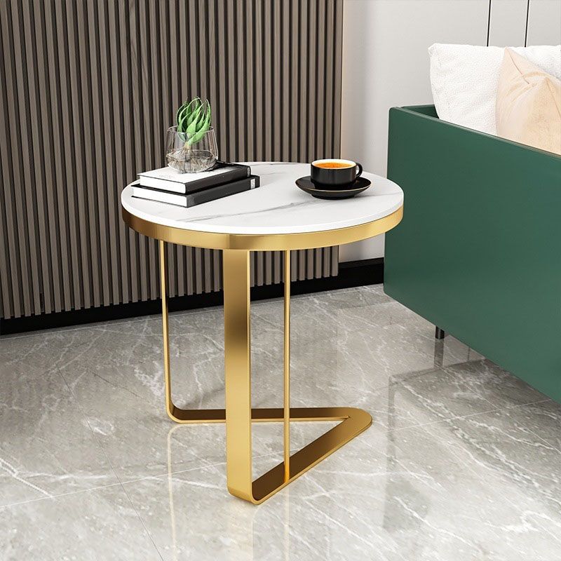 Contemporary Metallic C End Table Round Slate Top Side End Table
