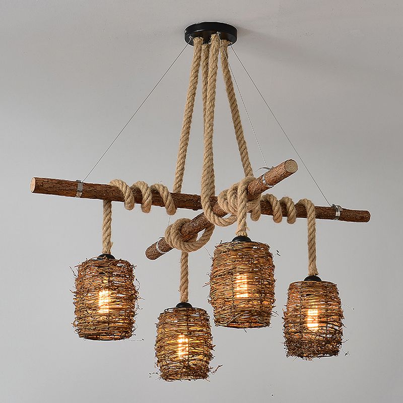 Industrial Style Cylinder Island Pendants Rope Pendant Lights for Dining Room