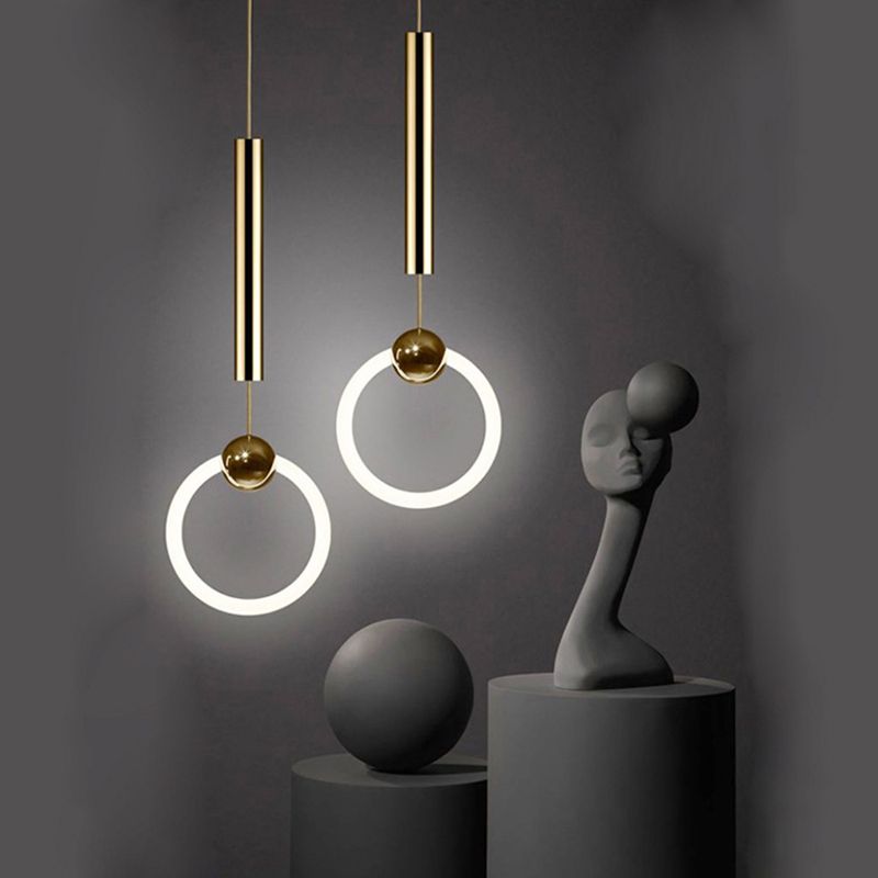 Gold Round Shape Pendant Lamp Modern Minimalist LED Hanging Lamp for Dining Table