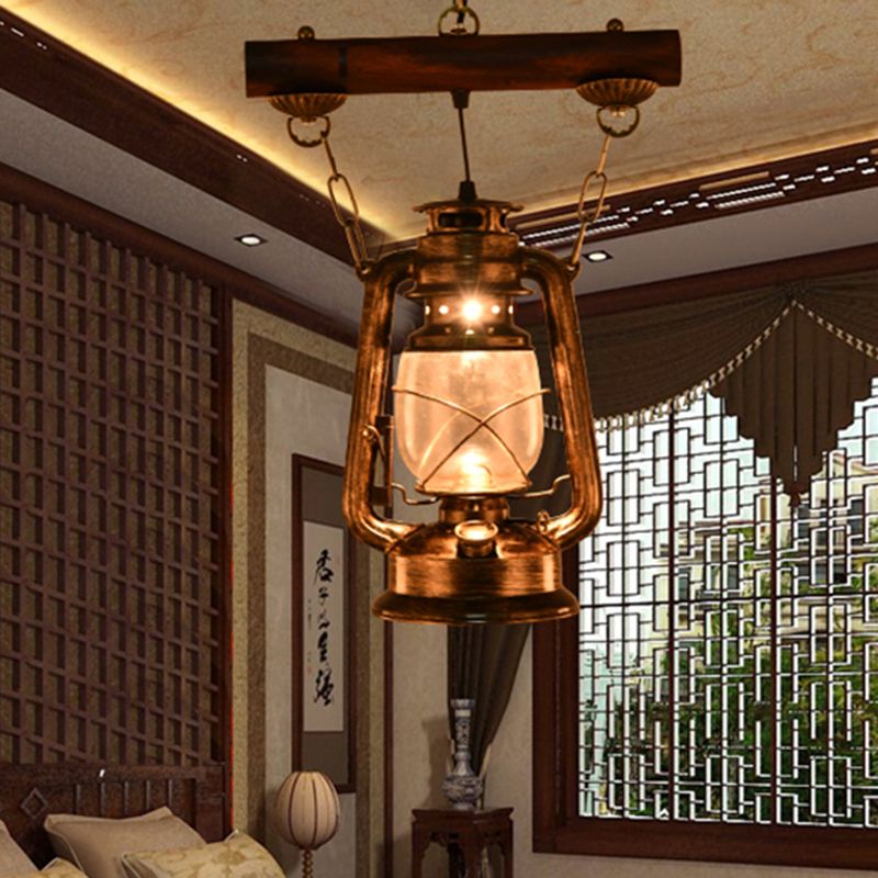 1 Licht Decke Anhänger Leicht Vintage Kerosin antike Bronze klare Glashängelampe für Coffeeshop