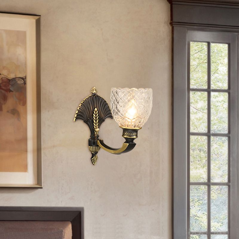 1/2 luci a parete lampada a parete cupola vintage vetro trasparente con braccio curvo in ottone per lo studio