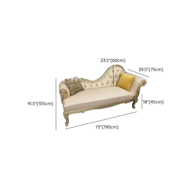 Faux Leather Upholstered Tufted Chaise Lounge Chair in Beige and Gold