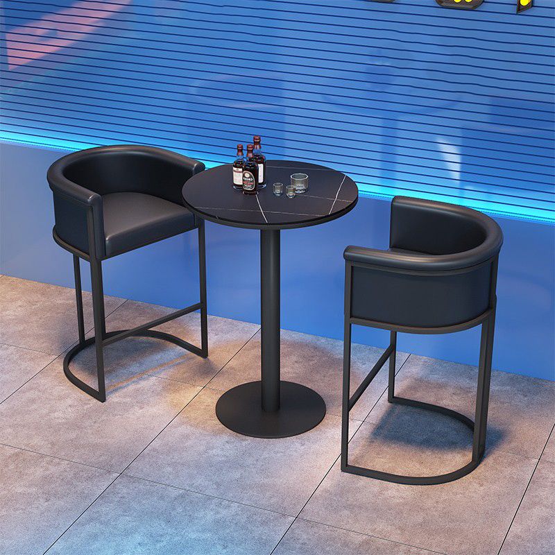 Industrial 1/2/3 Pieces Black Bar Table Set Round Bistro Set with Solid Back Stools