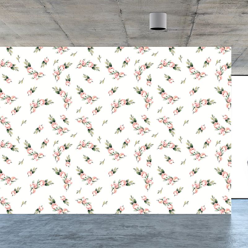 Pastel Blossoming Flowers Wall Mural Waterproofing Contemporary Girls Room Wall Art