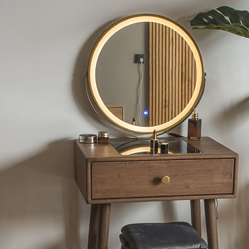 Contemporary Make-up Vanity with Drawers in Brown Rubberwood