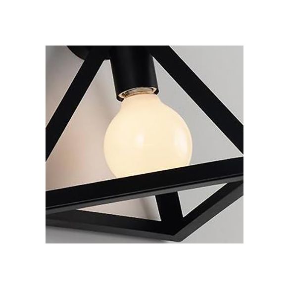 Metal Caged Wall Light Fixture with Triangle Shade Loft Style 1 Light Bedroom Wall Lamp in Black