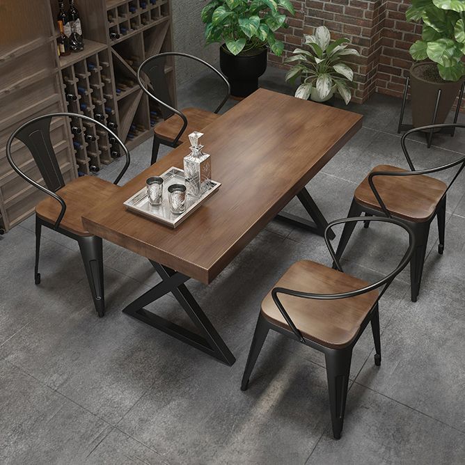 Industrial Solid Wood Dining Table Brown Rectangle Table with Sled Base for Dinning Room