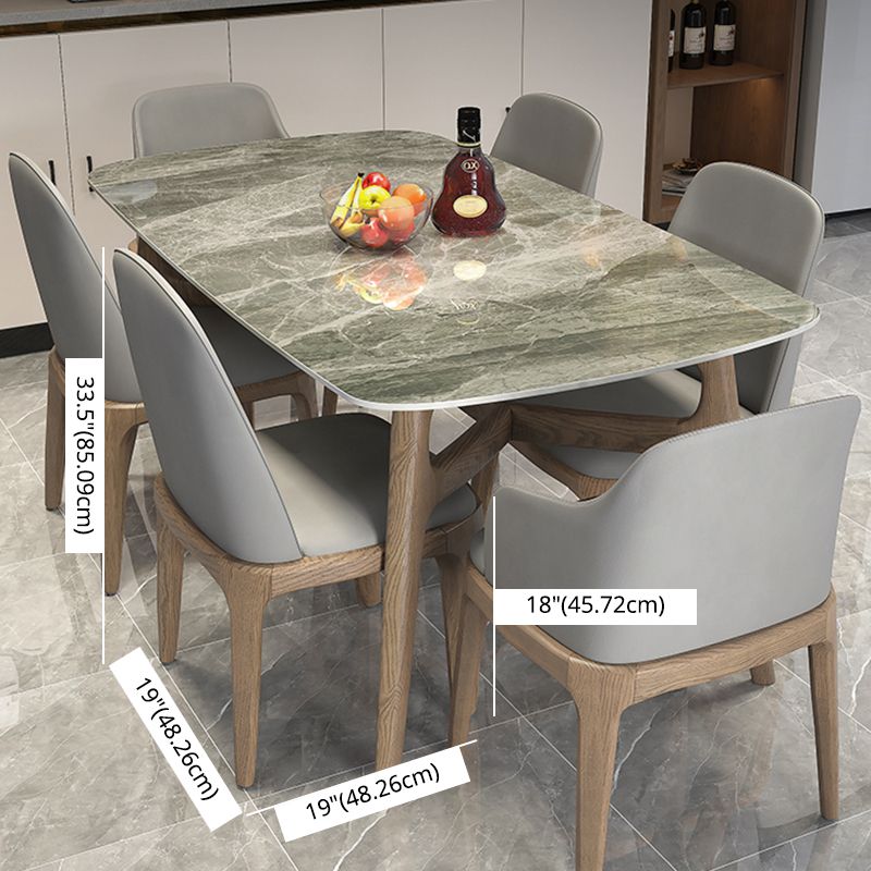 Modern Dining Table Set Sintered Stone Dining Table Rectangular Dining Table with Solid Wood Base