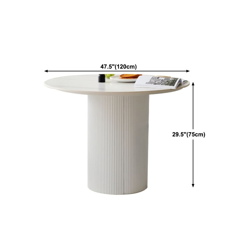 Round Standard Height Dining Table Modern Stone and Metal White Dinette Table