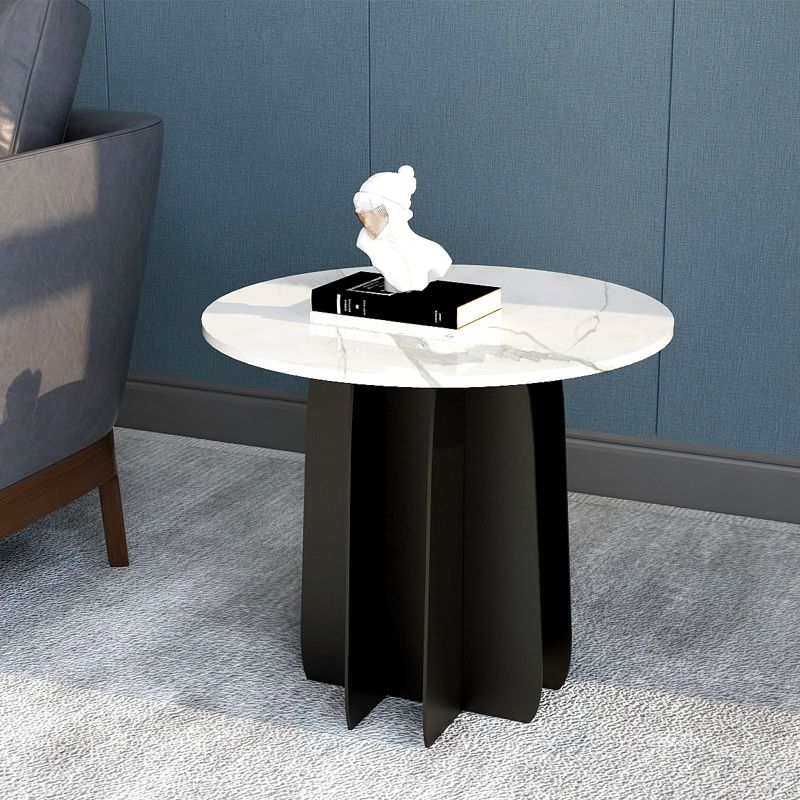 Modern Style White Slate & Grey Glass Top Iron Craft Round Coffee Table
