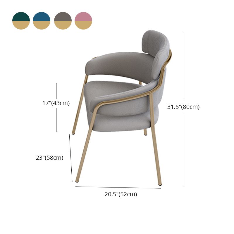 Sillas de comedor con brazo de terciopelo Glam, silla de comedor de metal para uso en restaurantes