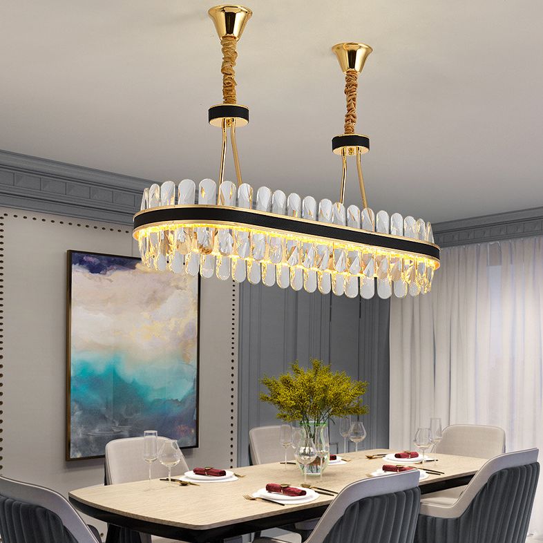 Lampada isola del cerchio nero e oro Modern Crystal LED CRIDULE Light con arredamento in pelle