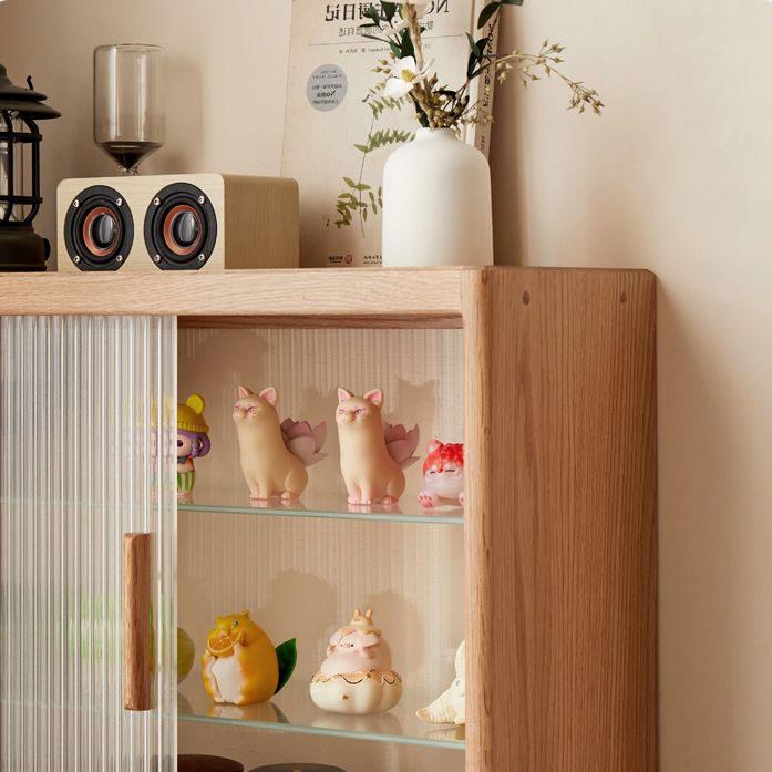 Solid Wood No Distressing Natural Glass Paned Accent Cabinet