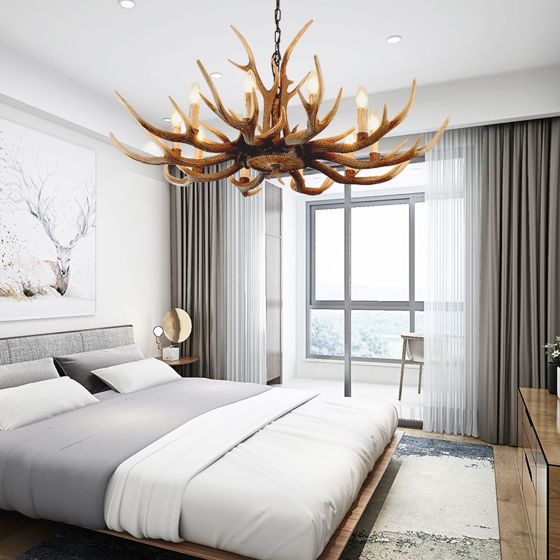 Resin Brown Hanging Chandelier Candelabra 4/6/8-Bulb Traditional Suspension Light for Living Room