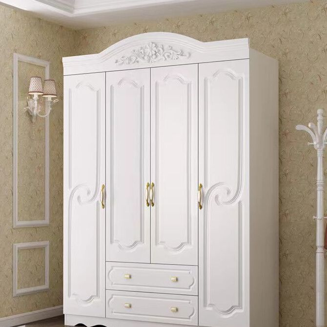 French Country Wardrobe Cabinet White Engineered Wood Wardrobe with 2 Drawers