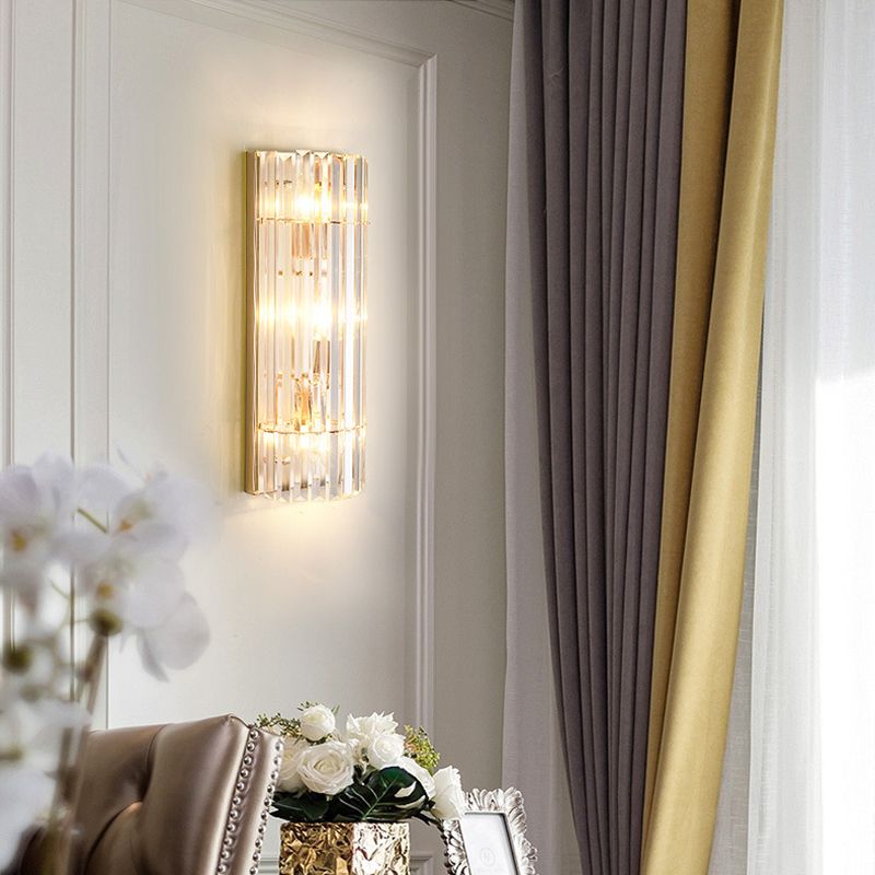 Crystal Gold Wall Light in Modern Concise Style Wrought Iron Rectangular Wall Sconce for Living Room