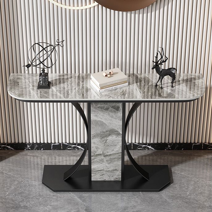 Glam Console Table Half Moon Stone Accent Table for Hall , 12 Inch Wide