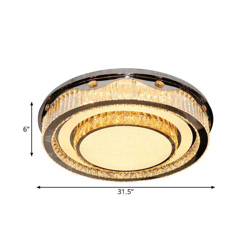 Clear Crystal Blocks Nickel Ceiling Light Circular LED Contemporary Flush Mount Fixture