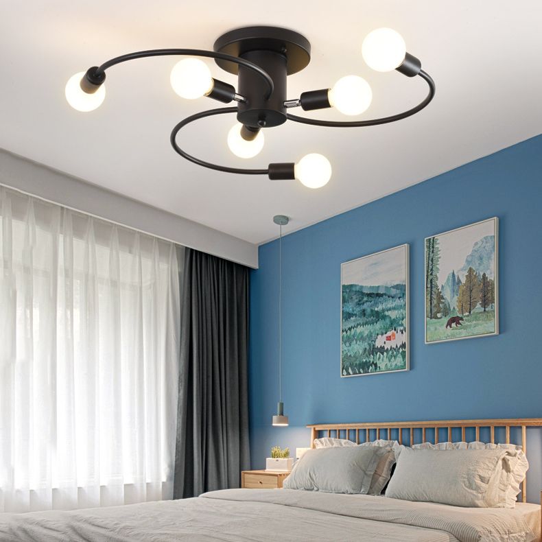 Lampade a filo semifulico sferico Ultra-Contemporario a 6 luci Bianco di supporto per soffitto in vetro bianco per camera da letto