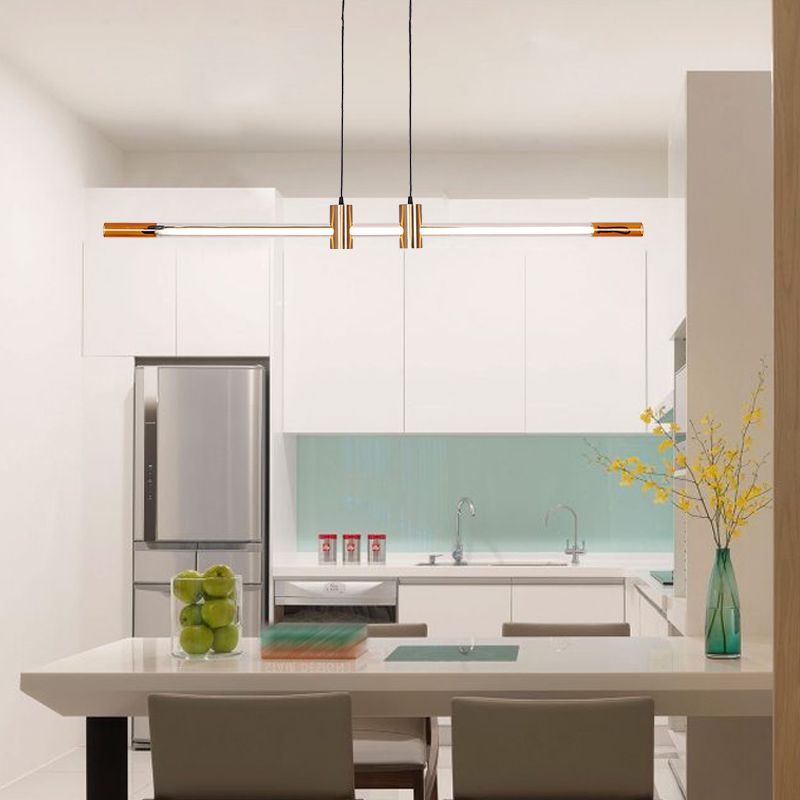 Lámpara de la isla de metal dorado moderna luz colgante de restaurante lineal de 1 luz con sombra de vidrio