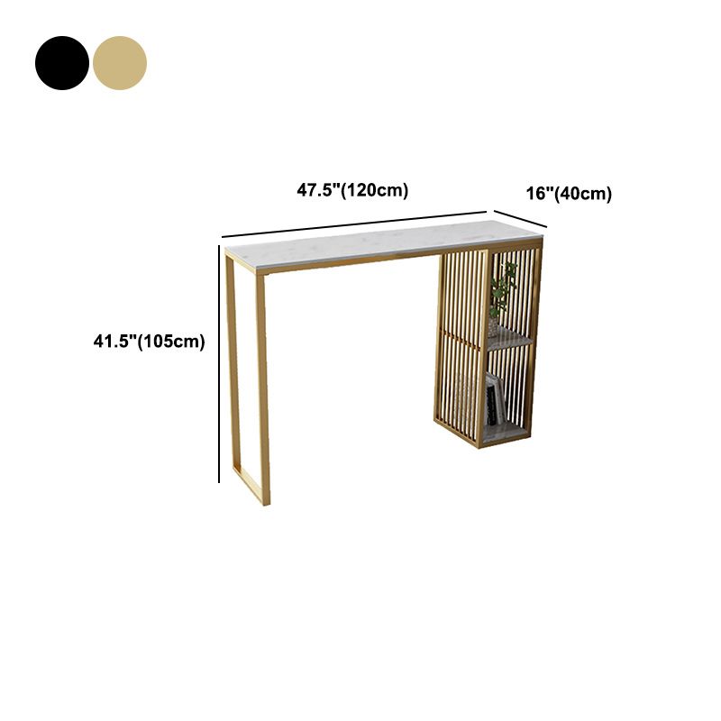 Stone Bar Dining Table Glam Rectangle Bar Table with Double Pedestal for Kitchen Porch