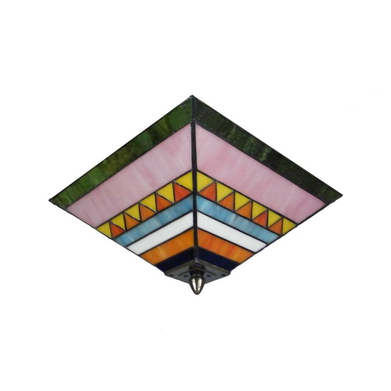 Plafonnier pyramide multicolore, vitrail artisanal, 2 ampoules, plafonnier pour Foyer