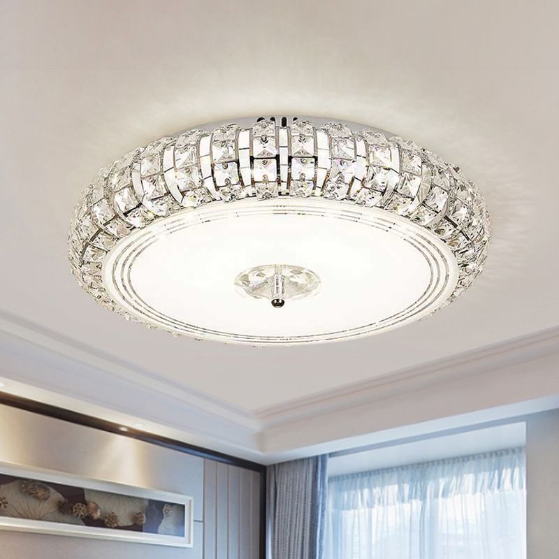 Lampada da soffitto circolare in cristallo sfaccettato modernista a incasso a LED in cromo/oro, larghezza 15"/19"