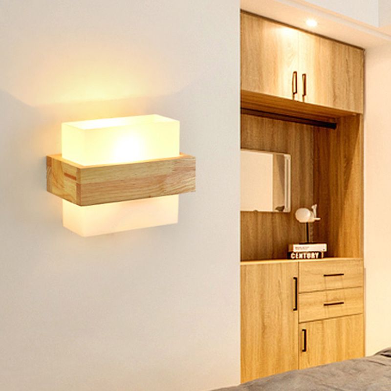 Lámpara de pared de madera de madera de led minimalista moderno lámpara de vidrio lámpara de noche
