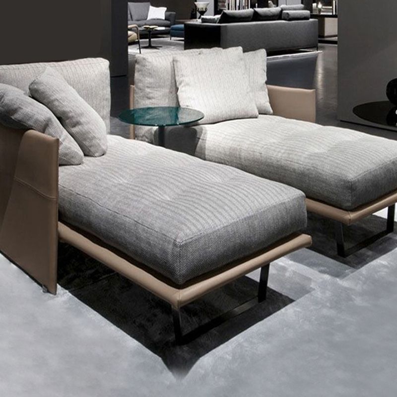 Modern Cushioned Chaise Lounge Leather Recessed Arms Chaise with Pillow