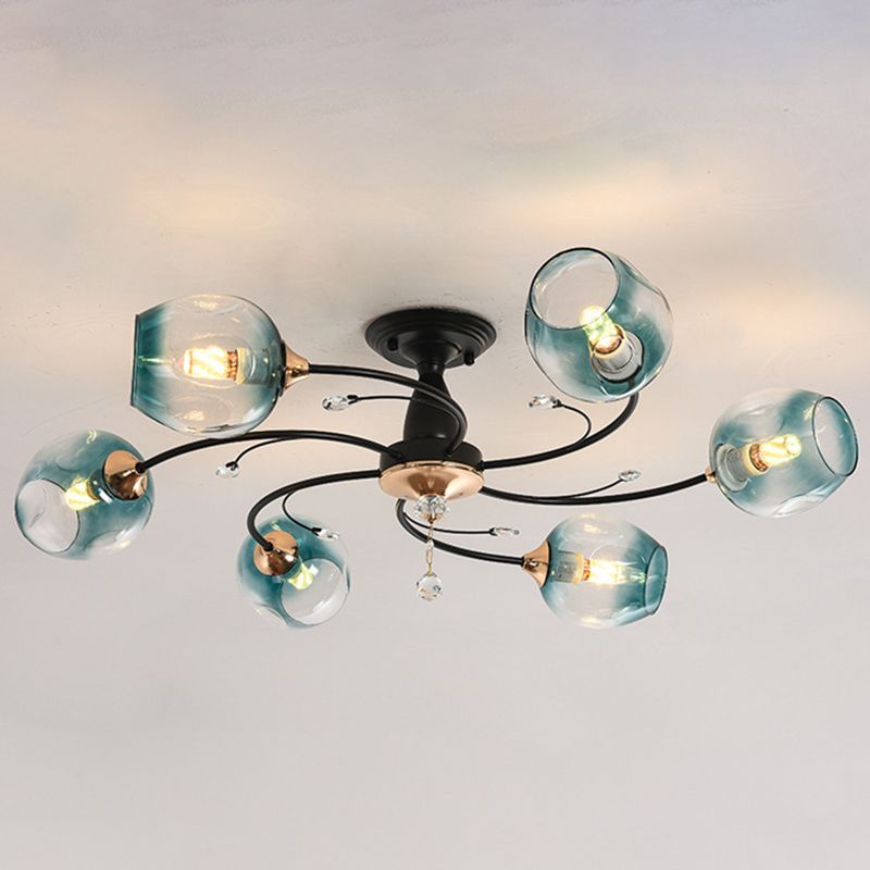 Glass Round Shape Flush Ceiling Light Modern Style Multi-Lights Flush Mount Lighting