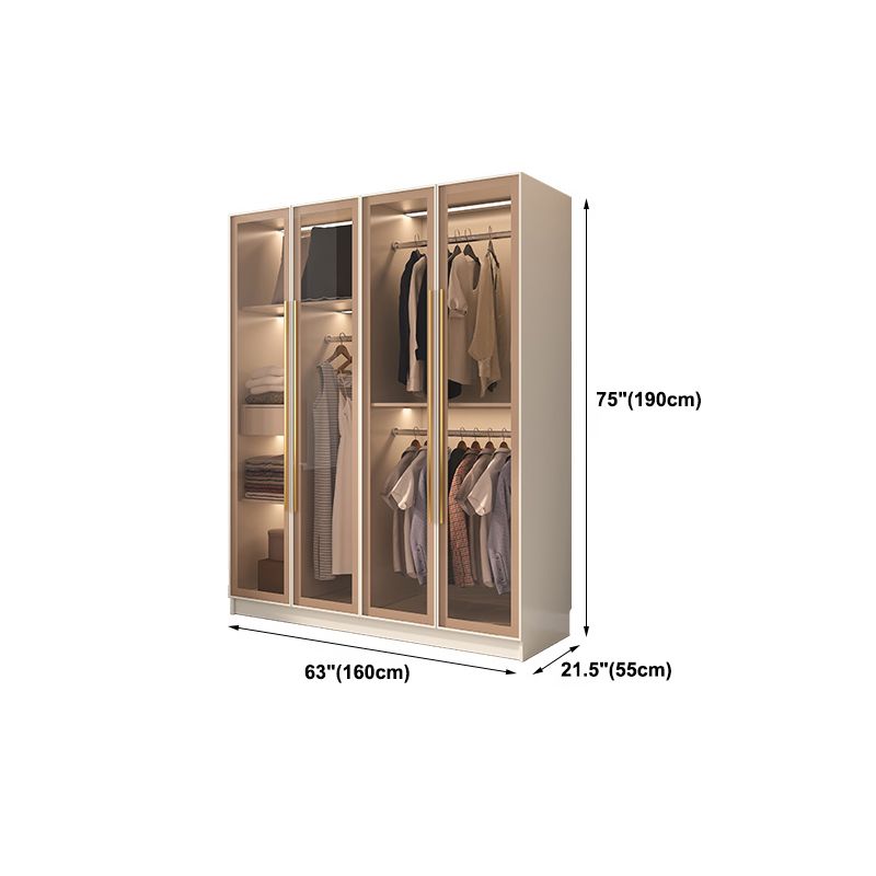 Modern Hinged Door Wardrobe for Home White Cabinet with Glass Door