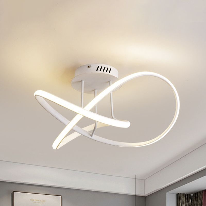 Black / White Twisted Line Ceiling Flush Contemporary LED Aluminium Semi Flush Chandelier in Warm / White Light, 19.5 "/23.5" Largeur