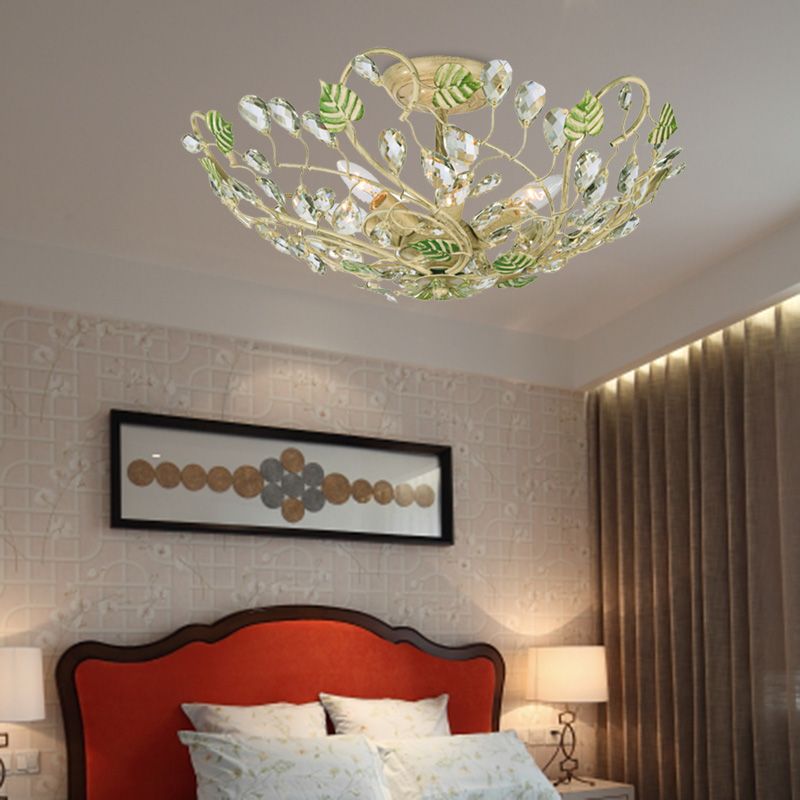 Dome Leaf Crystal Semi Flush Mount lampe 6 lumières Livrés plafond Light in Gold