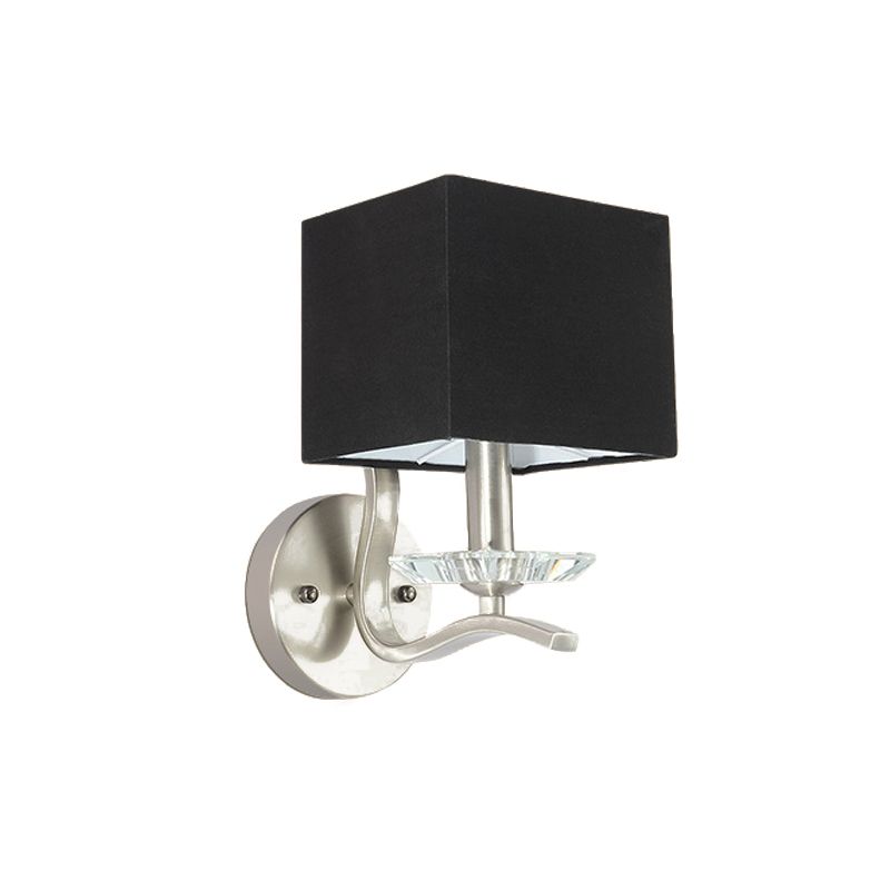 Cube Bedside Wall Lamp Fabric Single Modern Wall Light Sconce in Grey/Black with Crystal Accent