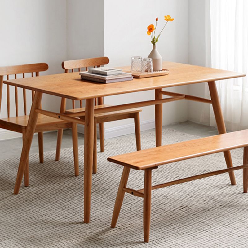 Contemporary Rectangular Dining Table Brown Solid Wood Table Top