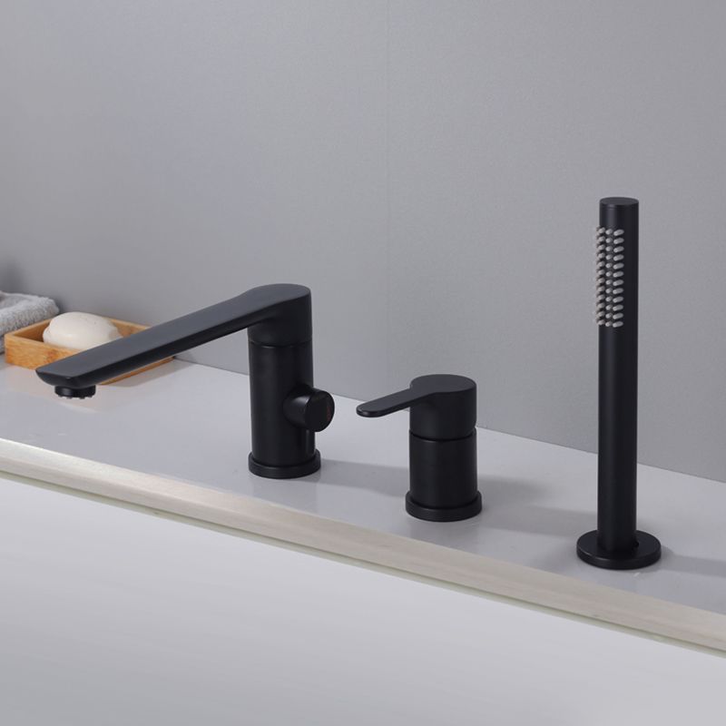 Modern Deck Mounted Metal Freestanding Tub Filler Low Arc Freestanding Faucet in Black