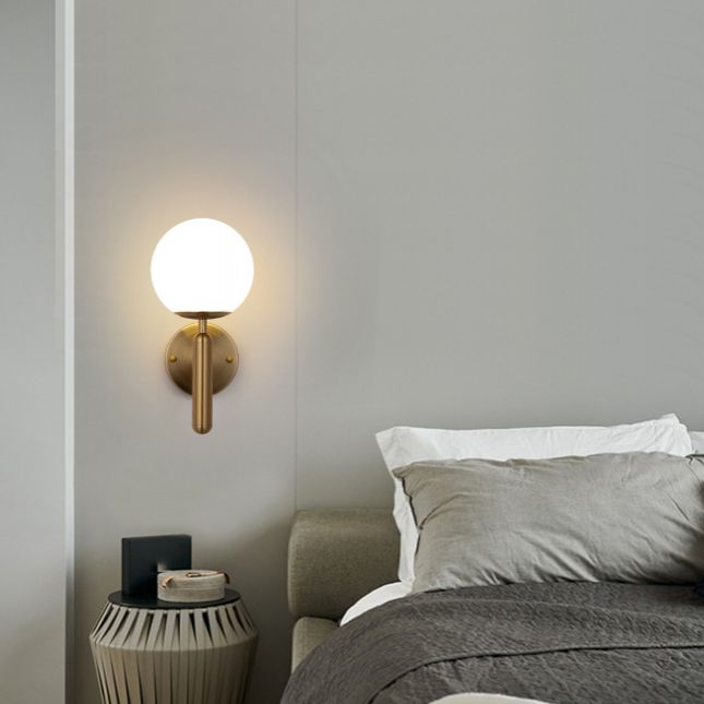 Living Room Wall Lamp Modern Style Brass Wall Sconce with White Glass Ball Shade