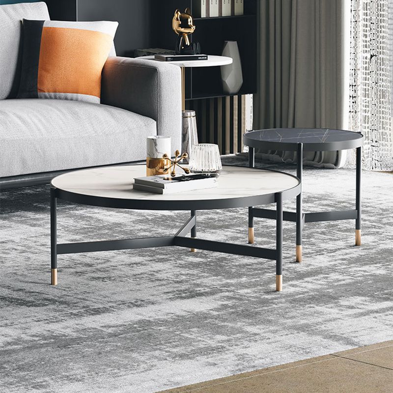 3 Legs 2 Piece Bunching Coffee Tables Minimalist Round Stone Cocktail Table