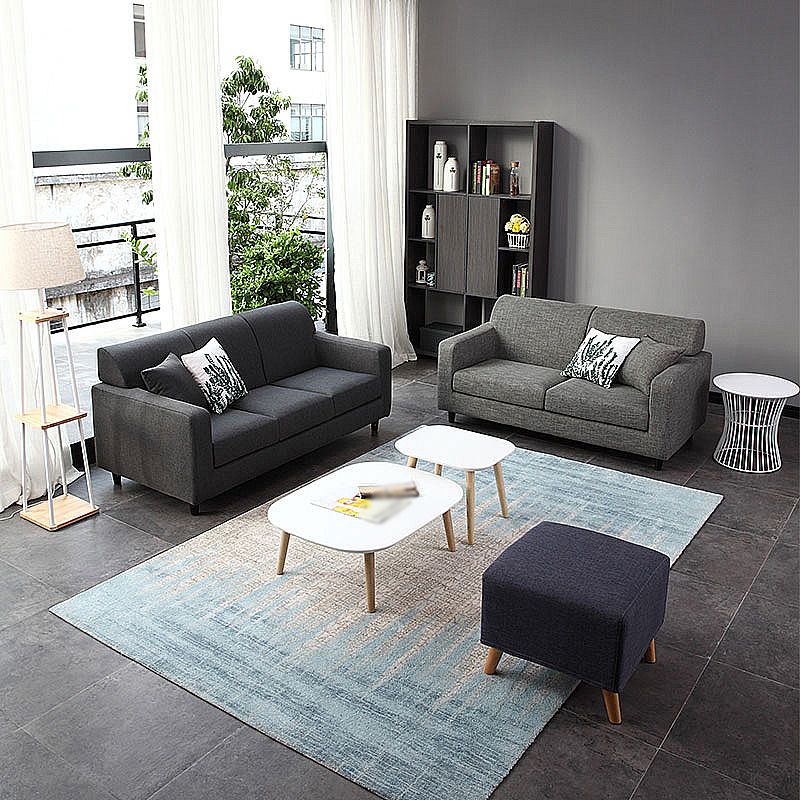 Contemporary Velvet/Linen Couch Square Arm Sofa with Loose Back