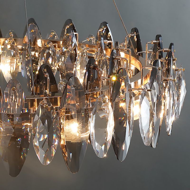 Ring Shape Crystal Chandelier Modern Iron Down Lighting Pendant for Study