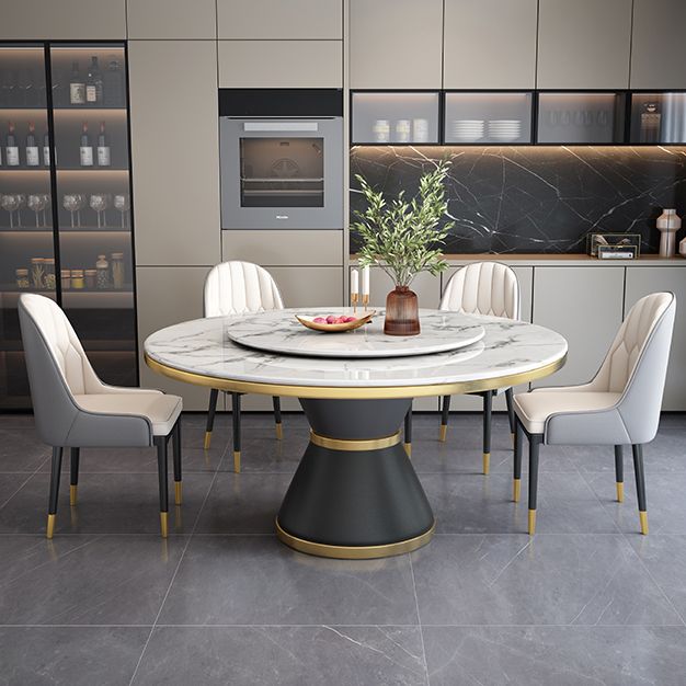 Round Modern Style Sintered Stone Dining Table Furniture with Metallic Base