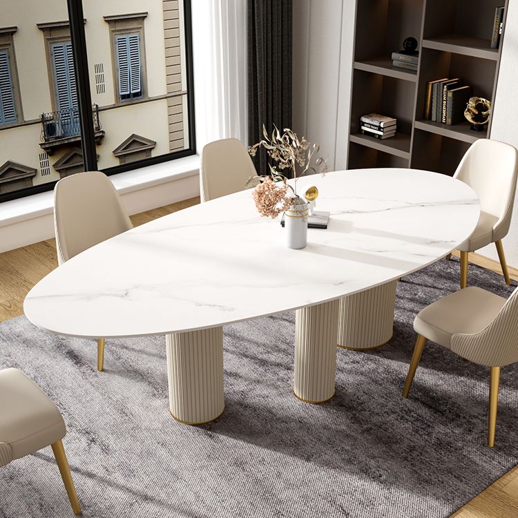 Oval Shape Luxury Kitchen Table Sintered Stone Fixed Desk for Dining Room