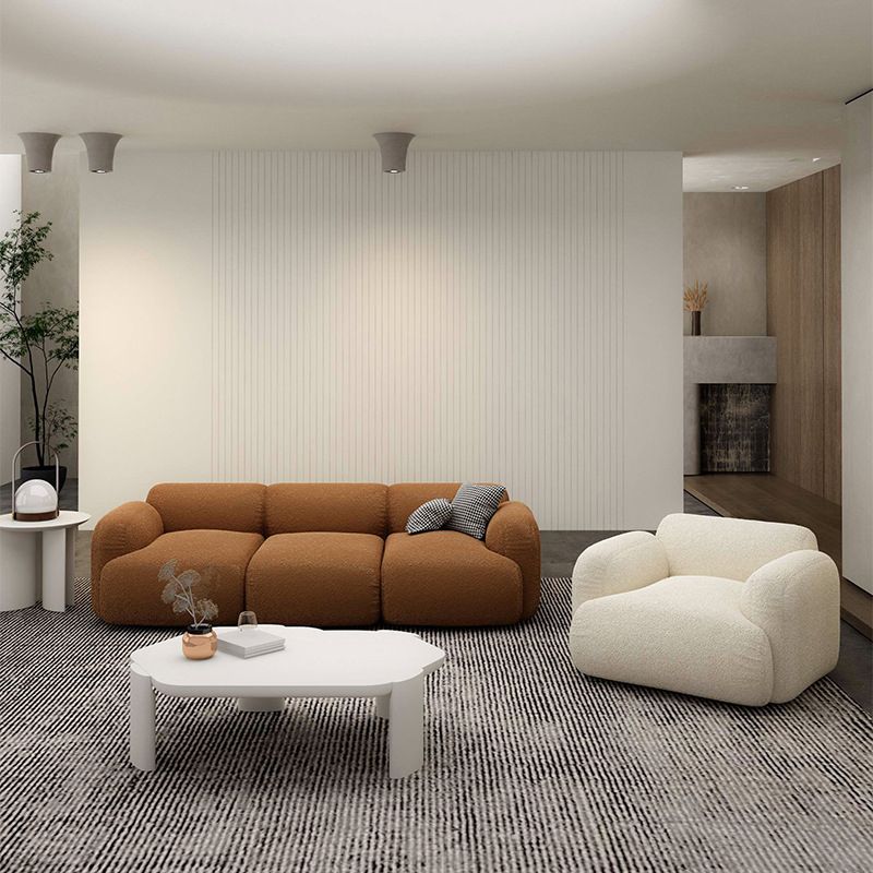 Contemporary Standard Sofa 1/3-seater Round Arm Sofa in White/Brown