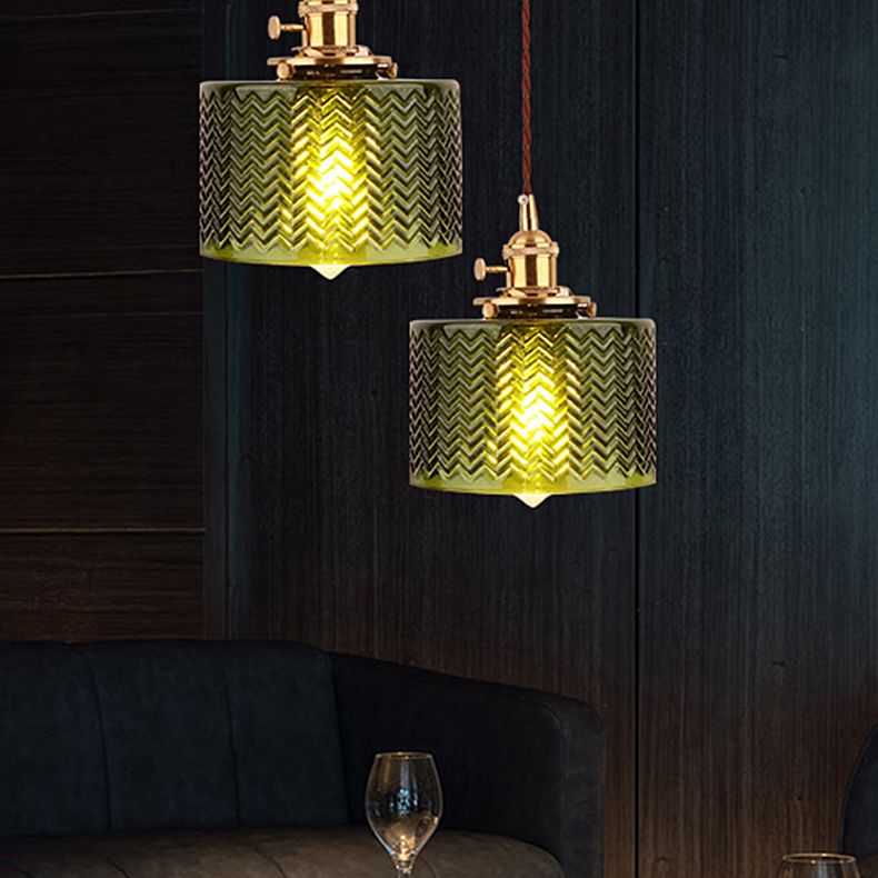 Cylinder Pendant Light Fixture Industrial Rippled Glass Hanging Pendant Lights for Bar