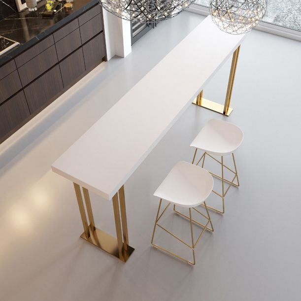 Glam Gold Base Bar/Dinette Table Rectangle Sled Indoor Counter-height Pub Table