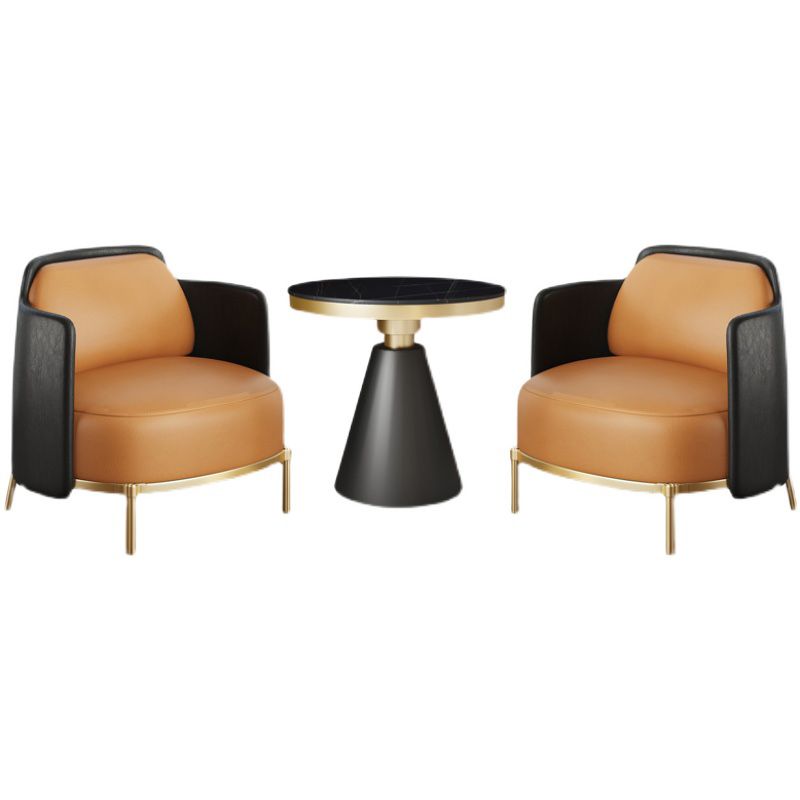 Contemporary Sewn Pillow Back 4 Legs Chair Upholstered Recessed Arms Chair