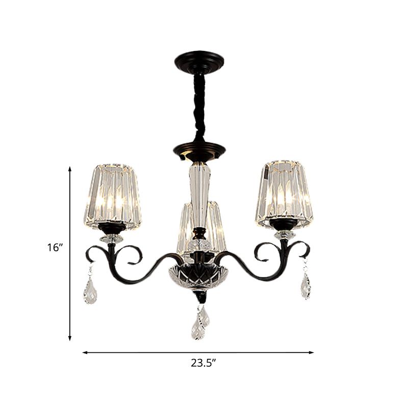 Cono ombra hotel soffitto lampadario retrò cristallo prismatico ciondolo a goccia nera a 6 light con elemento di scorrimento