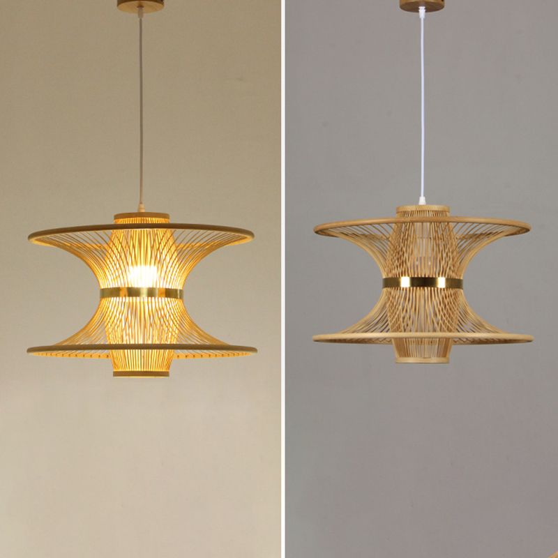 Wood Flared Suspension Lighting Minimalist 1-Light Bamboo Ceiling Pendant for Bedroom